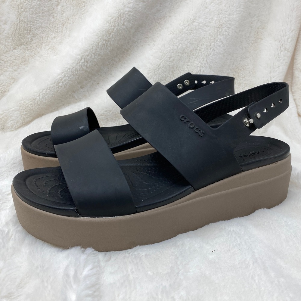 Crocs Brooklyn LiteRide Platform Sandal Wedge Adjustable Strap Black Women's 11